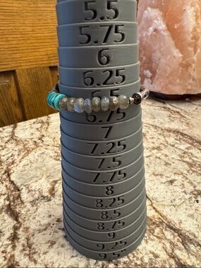 SUNDANCE stretch bracelet sterling silver, labradorite, turquoise and garnet.